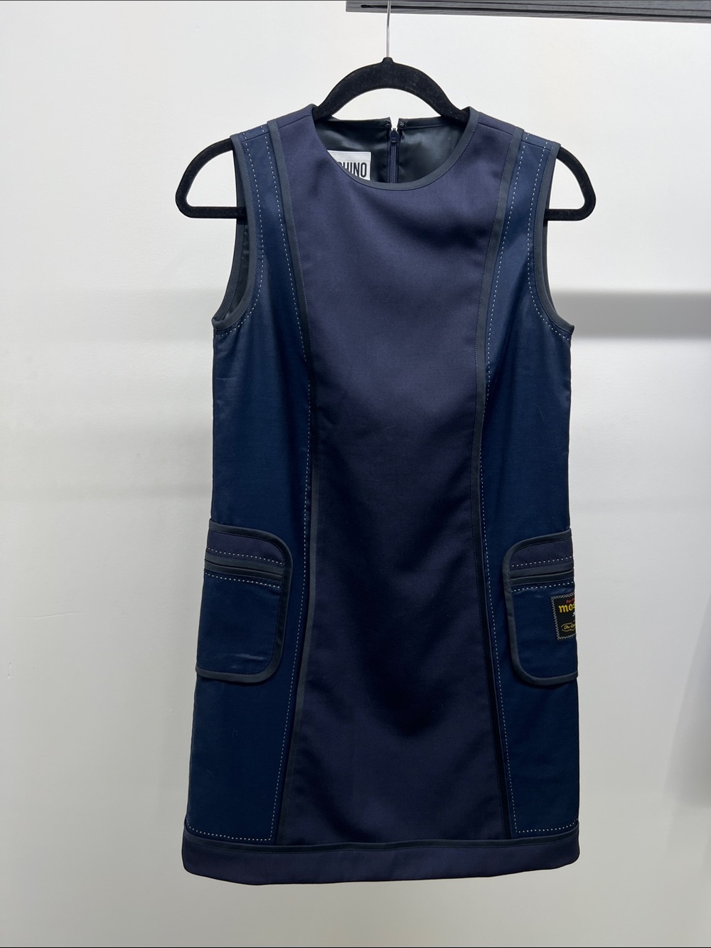 Moschino Navy Sleeveless Shift Dress with Patch Details